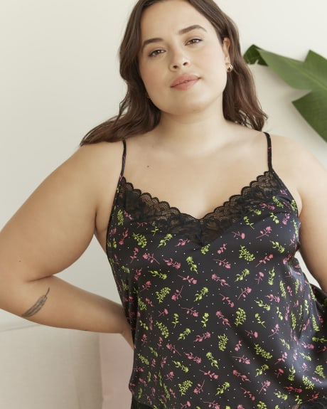 Sexy Floral Satin Cami with Lace Inserts - Déesse Collection