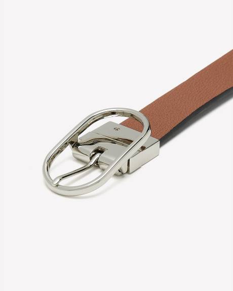 Ceinture réversible en faux cuir avec boucle ovale