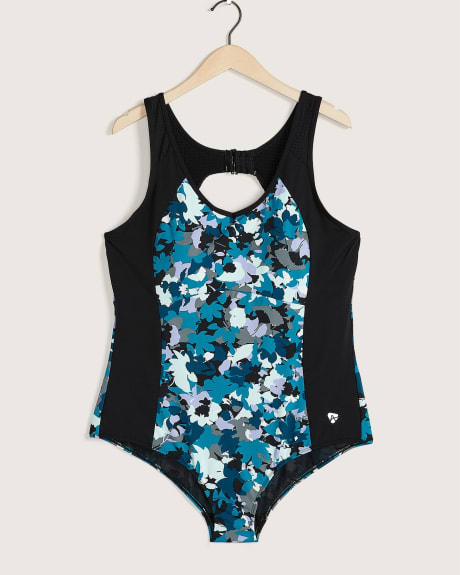 U-Neck One-Piece Swimwear with Flower Print - Active Zone