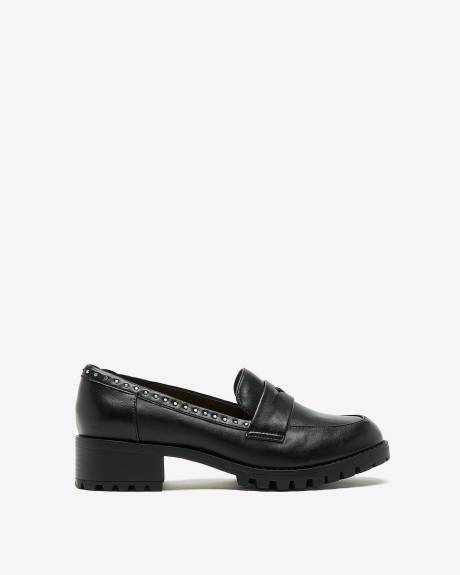 Extra Wide Width, Black Platform Loafer with Ornaments