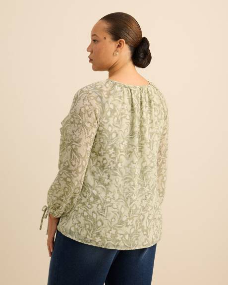 Blouse fleurie &agrave; volant avec cordon - Addition Elle