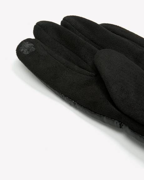 Black Quilted Gloves with Faux-Fur Trim