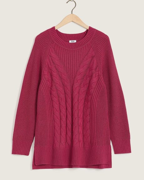 Pull uni en tricot torsadé avec encolure ronde