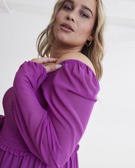 Smocked Chiffon Midi Dress - Addition Elle