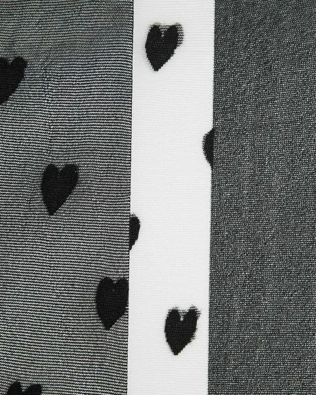Black Nylon Ankle Socks Heart Detail, Set of 3