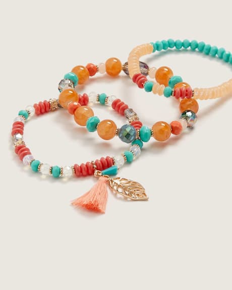 Multi-Bead Stretch Bracelets With Tassels, Set of 3 - In Every Story