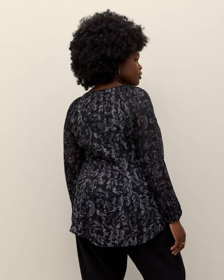 Scoop-Neck Swing Blouse with Long Balloon Sleeves