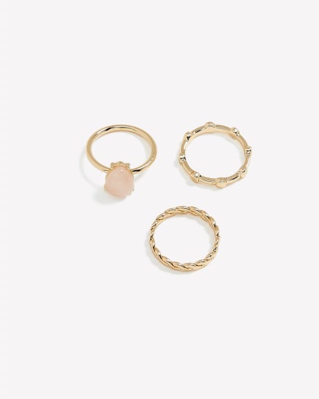 Assorted Golden Rings with Coloured Stones, Set of 3