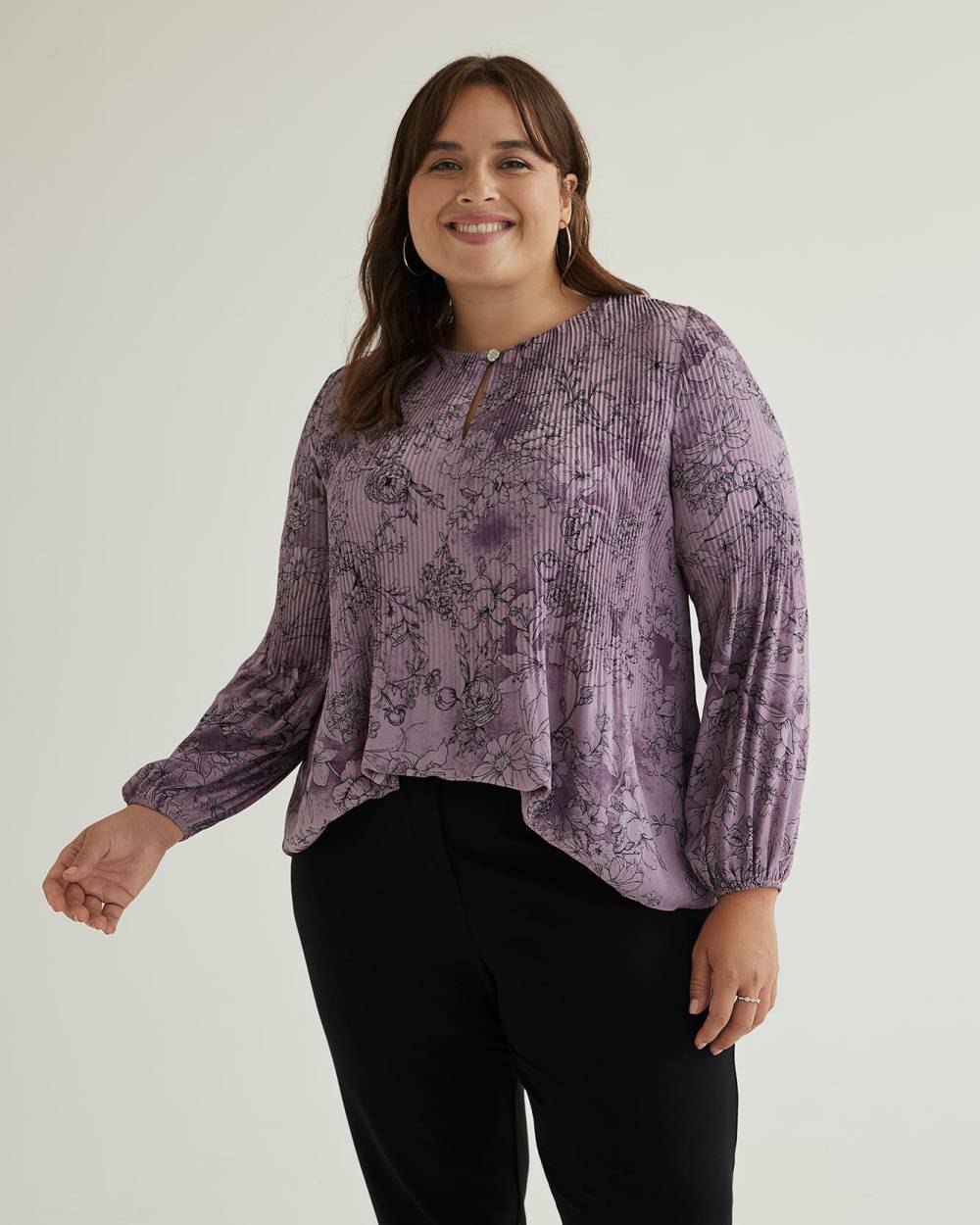 Responsible, Printed Pleated Swing Blouse