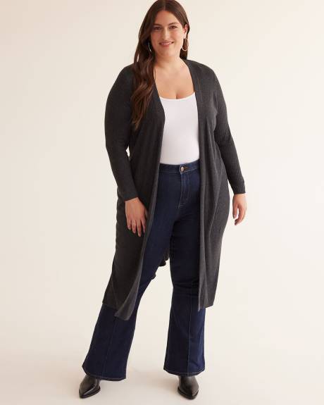 Cardigan long côtelé à devant ouvert