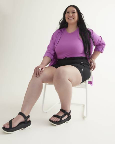 Short en coton noir avec taille côtelée