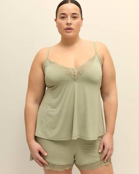 Sleeveless Satin Pyjama Cami with Lace - Déesse Collection
