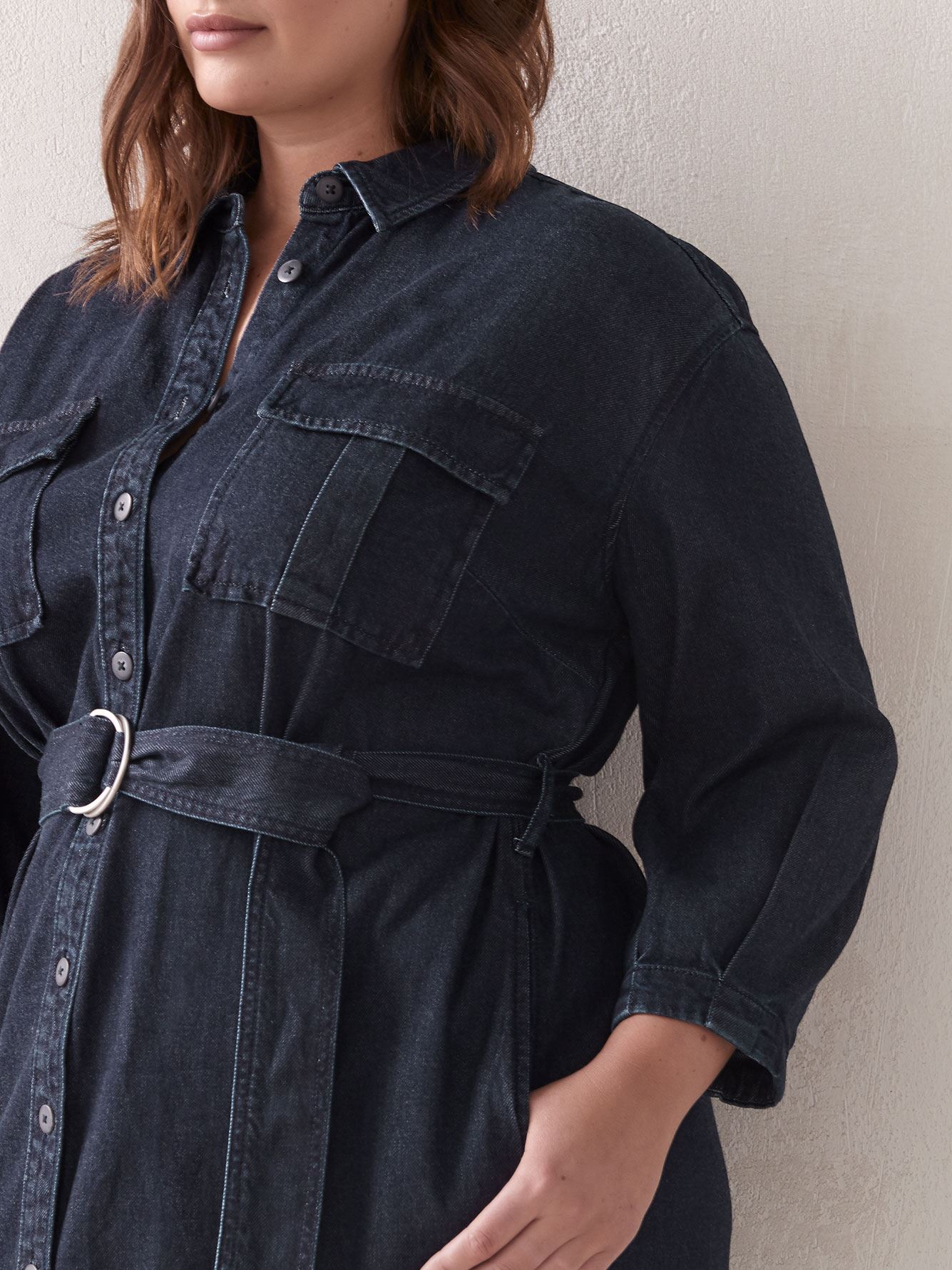 Belted ButtonDown Denim Dress Addition Elle Penningtons