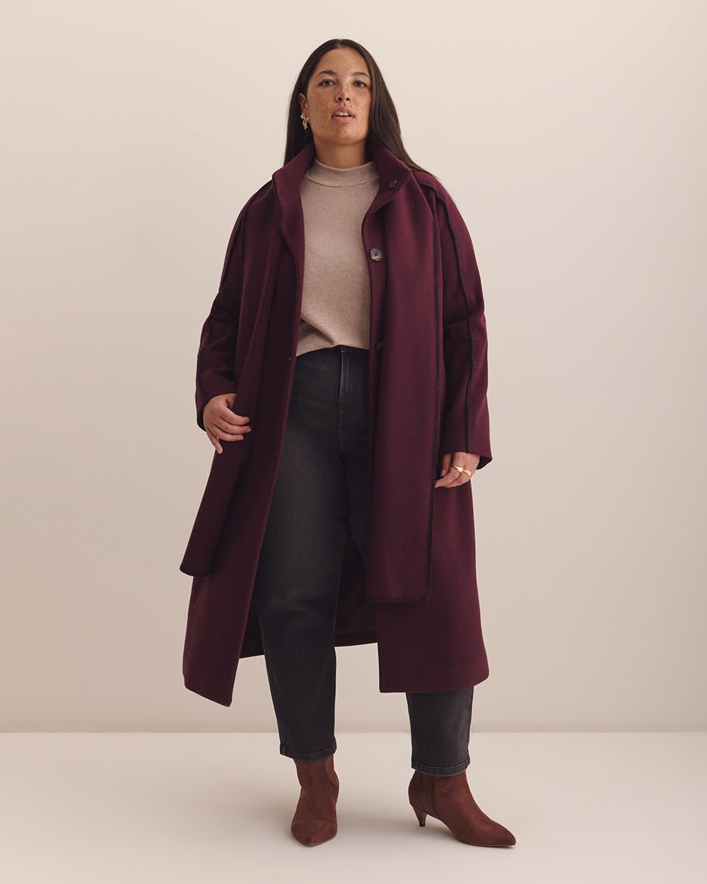 Blanket-Stitch Scarf Coat - Addition Elle