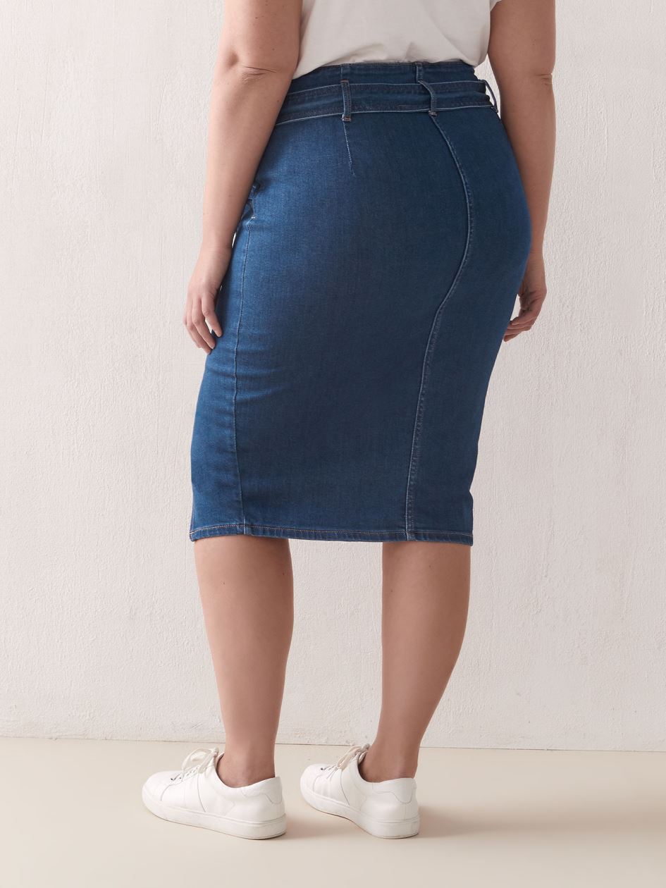 Midi Denim Skirt with Button Front - Addition Elle