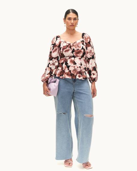 Blouse à encolure en coeur et dos à smocks - Addition Elle