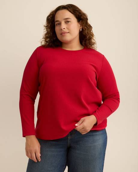 Boyfriend-Fit Long-Sleeve Ribbed Knit Tee