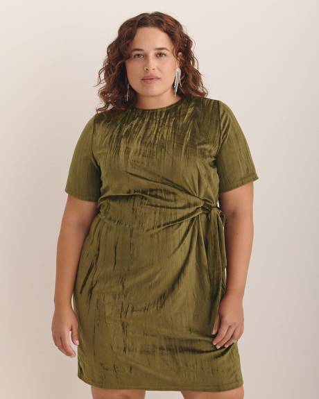 Velvet T-Shirt Dress with Side Knot