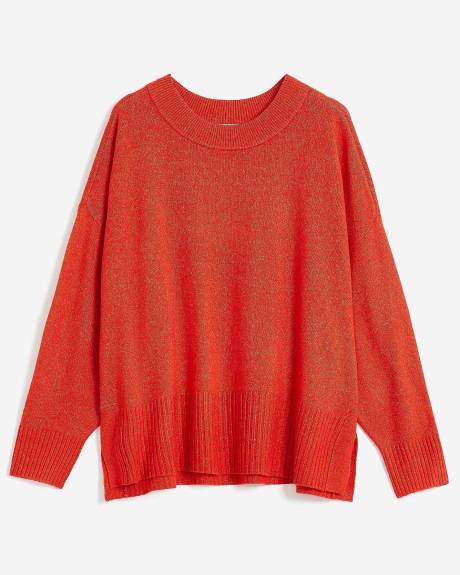 Crewneck Sweater with High Side Slits