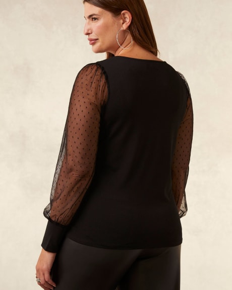 V-Neck Top with Long Mesh Sleeves - Addition Elle