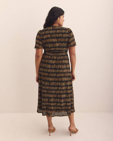 V-Neck Button Down with Flutter Sleeve Dress - Addition Elle