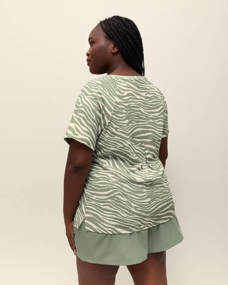 T-shirt vert zébré à manches courtes et encolure en V - Active Zone