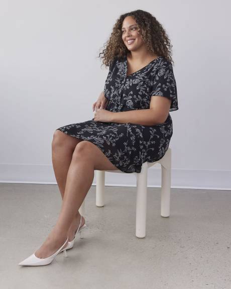 Printed Woven Dress With Short Raglan Fluttered Sleeves
