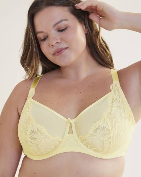 Soutien-gorge en dentelle unie avec mesh et boucle, avec armatures - Déesse Collection