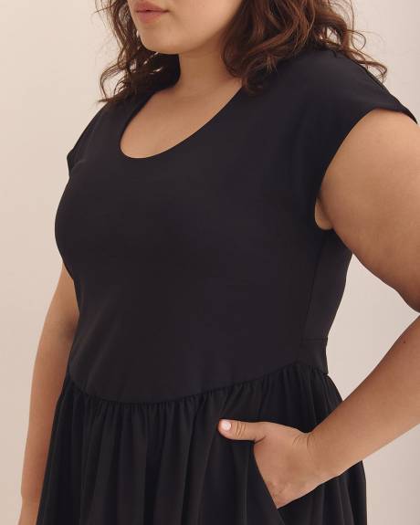 Responsible, Black Cap-Sleeve U-Neck Midi Dress - Active Zone