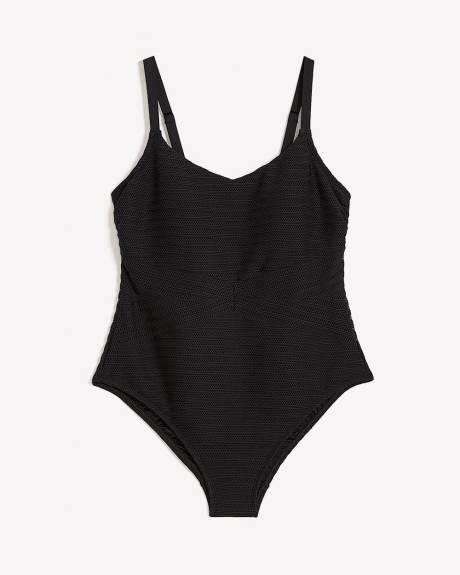 Black Stripe-Textured One-Piece Swimsuit