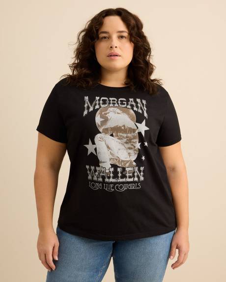 T-shirt noir avec imprim&eacute; de Morgan Wallen