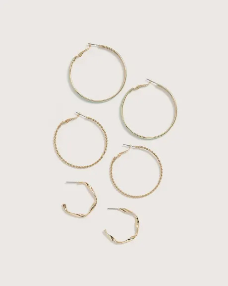 Assorted Hoop Earrings, Set of 3