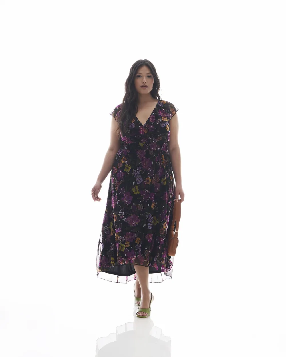 Floral Ruffled Mesh Midi Dress Addition Elle Penningtons
