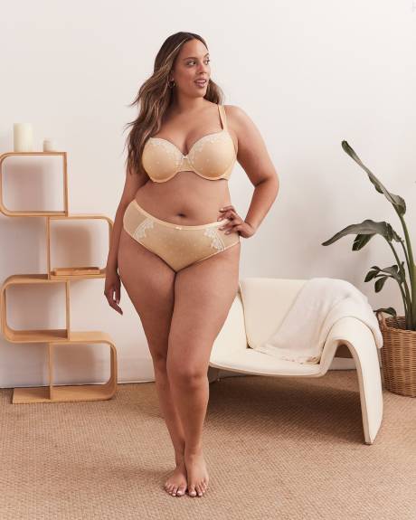 Culotte échancrée à pois avec dentelle et mesh - Déesse Collection