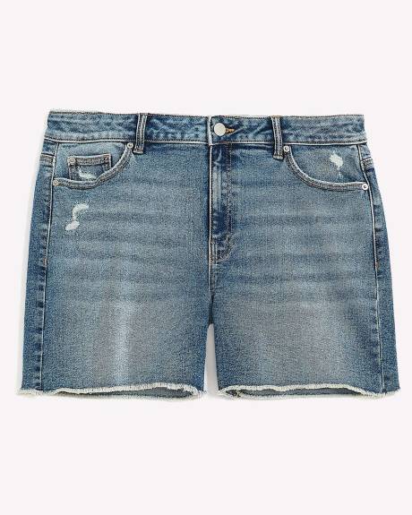 Heavy Distressed Denim Short, Medium Wash - Addition Elle