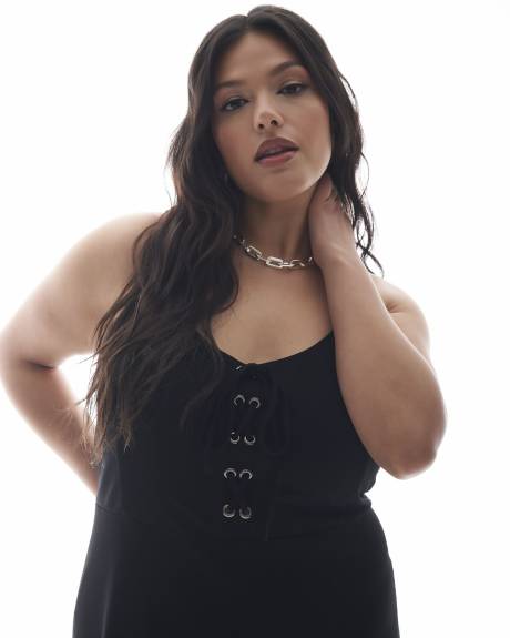 Black Sleeveless Midi Dress with Lace-up Front - Addition Elle