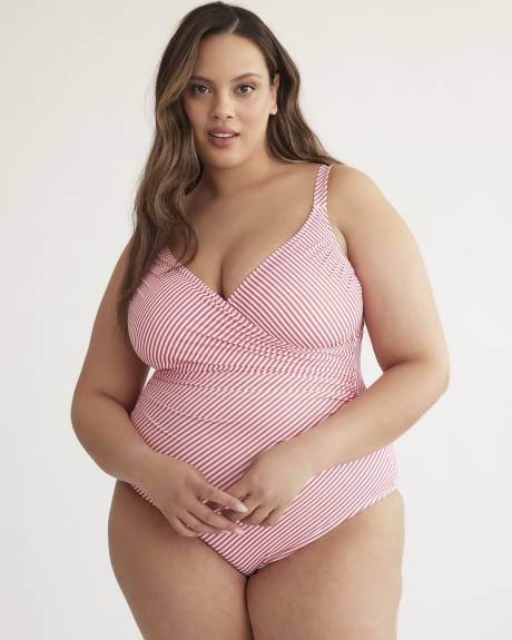 Striped Wrap V-Neck One-Piece Swimsuit