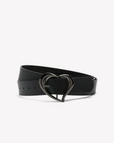 Black Faux-Leather Belt with Heart-Shaped Buckle