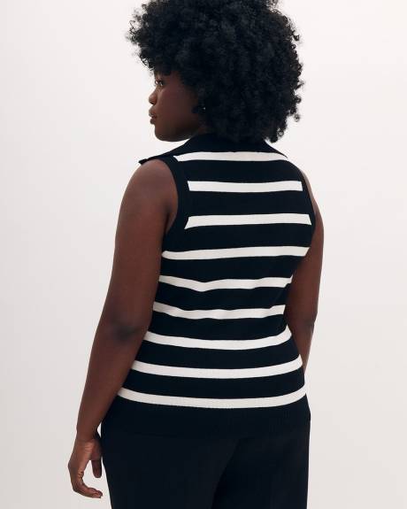 Striped Half-Zip Sleeveless Sweater Vest - Addition Elle
