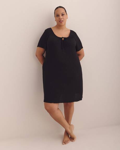 Textured Knit Short-Sleeve Sleepshirt with Lettuce Edge - ti Voglio