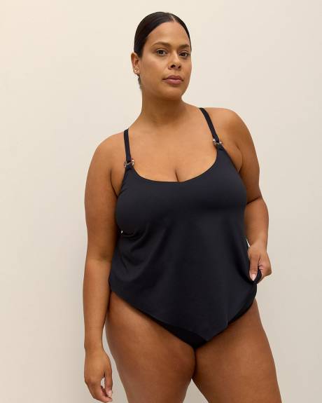 Black Draped Tankini with Ring Details