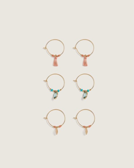 Mixed Hoop Earrings With Pendants, Set of 3 - In Every Story