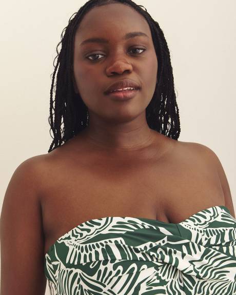 Foliage-Print Twisted Bandeau One-Piece Swimsuit
