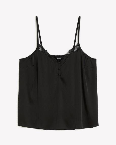 Satin Cami with Lace Details at Neckline - Déesse Collection