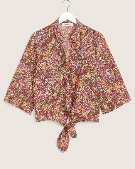 Printed Tie Front Blouse - Addition Elle