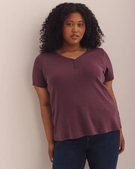 T-shirt en tricot côtelé col en V, coupe girlfriend - Essentiels PENN.