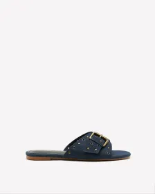 Extra Wide Width, Flat Sandal with Metal Buckle and Eyelets