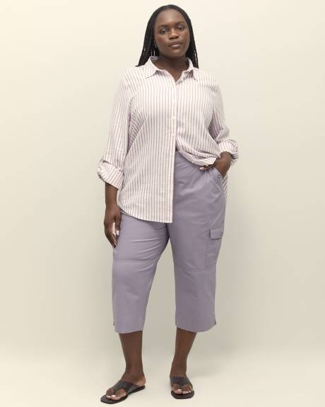 Pantalon capri en coton avec bande de taille côtelée