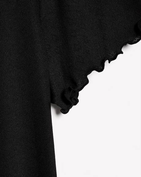 Black Heart Pointelle Pyjama Top with Lettuce Edge Sleeves - ti Voglio