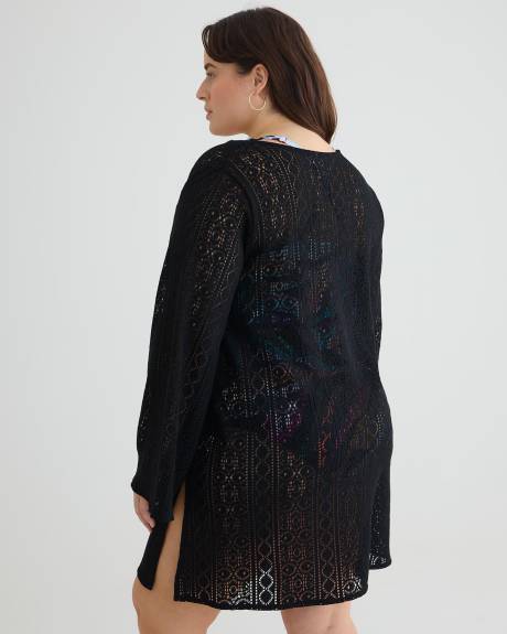 Long-Sleeve Crochet Swim Cover-Up